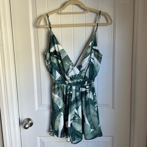 Show Me Your Mumu Olympia Romper Green & White Palm Tree Print | Women's M